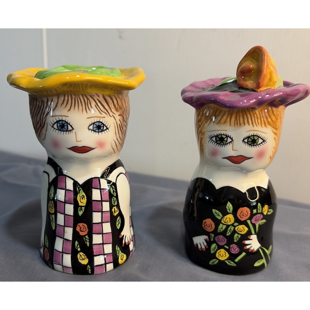 SUSAN PALEY BELLA CASA BY GANZ CERAMIC LADY SALT & PEPPER SHAKERS 4.5"